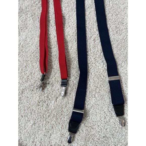 LOT of 3 pairs Mens Suspenders clip metal solid red blue Navy - Picture 7 of 11